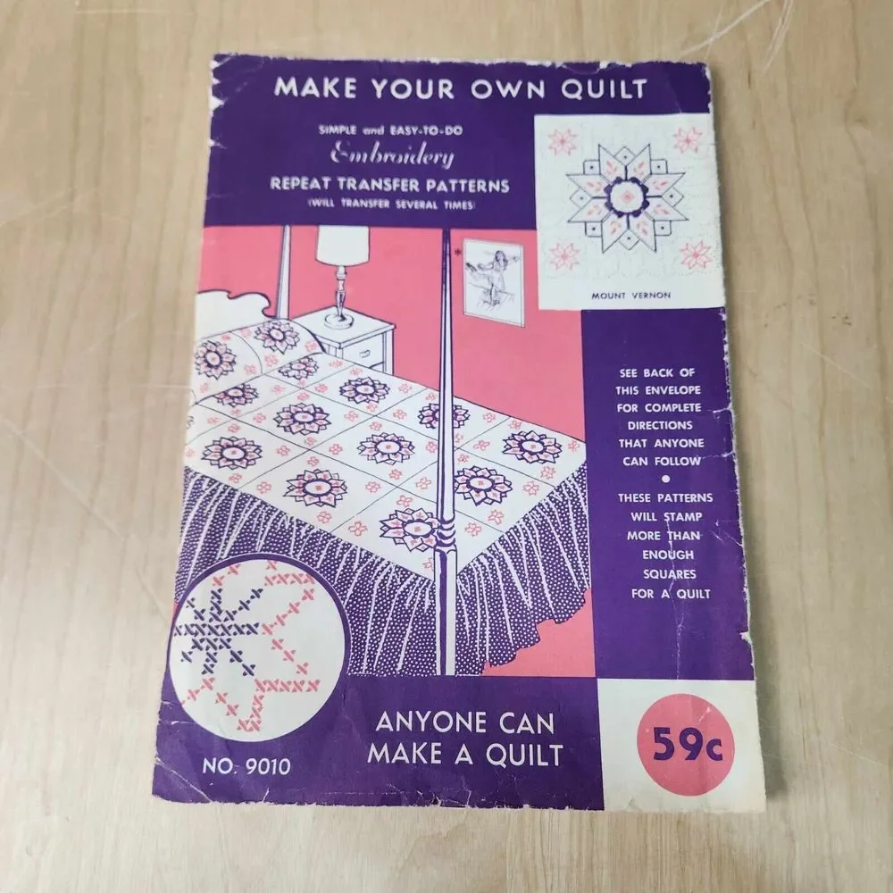 Vintage Vogart Quilt Embroidery Repeat Transfer Pattern Mount Vernan #9010